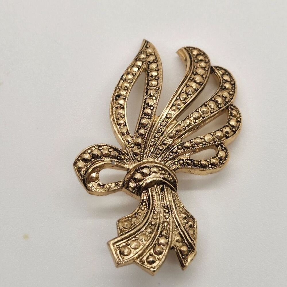 Victorian Style Marcasite Scarf Pin Bouquet Scroll Brooch Marked France Vintage